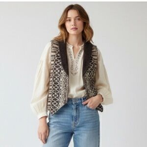 de Weever’s Wovens Wool Vest With Lapel Brown Size XL